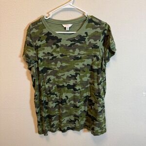 Time and Tru Women's XXL Camo T-Shirt Short‎ Sleeve Green Casual Top